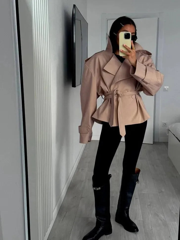 The Lace-Up Belted Short Trench
