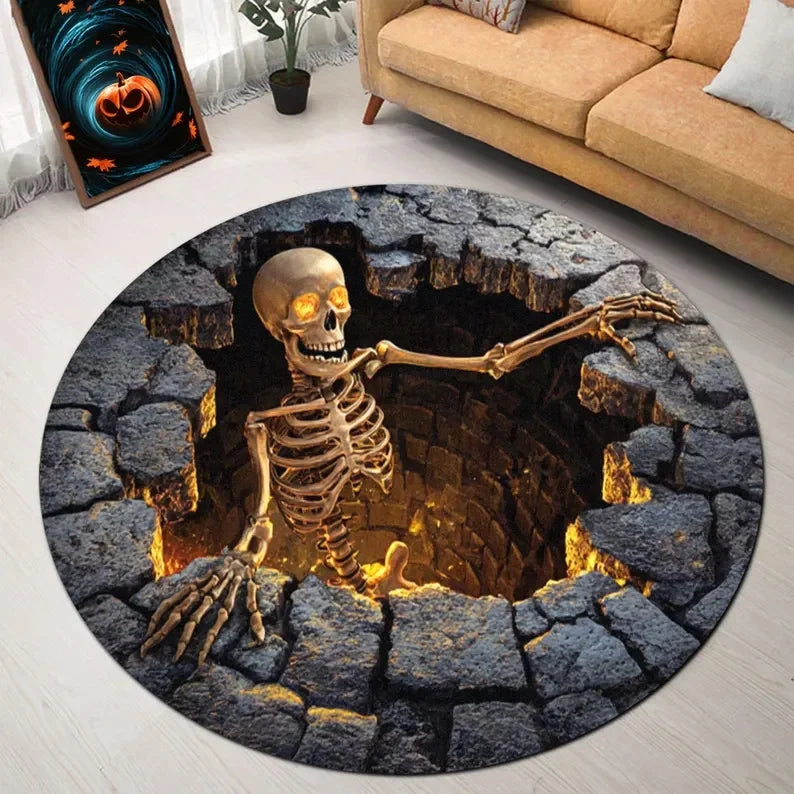 Skeleton Illusion Round Rug — Gothic Halloween Décor