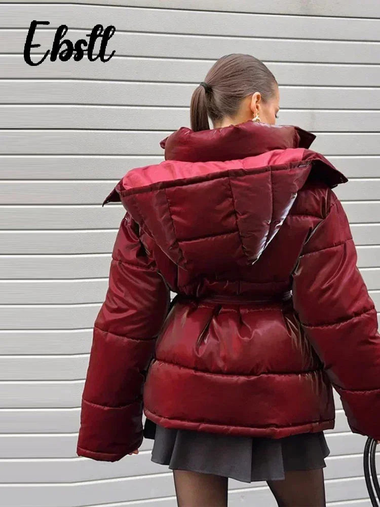 The Glossy Hooded Belted Puffer