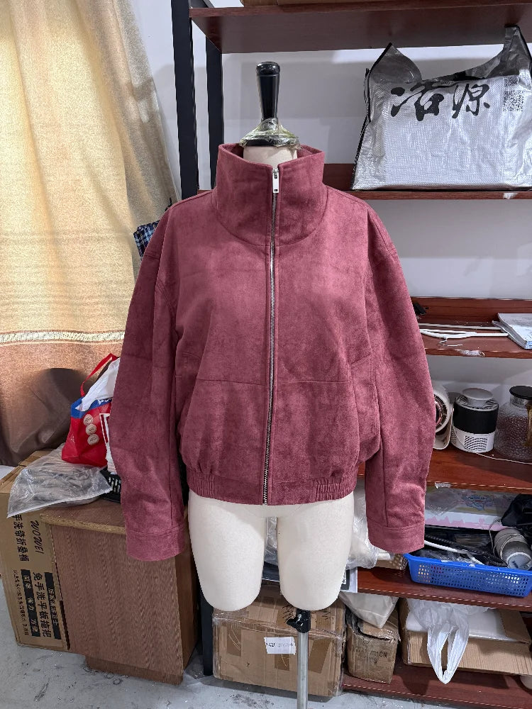 The Stand-Collar Cruelty-Free Suede Jacket