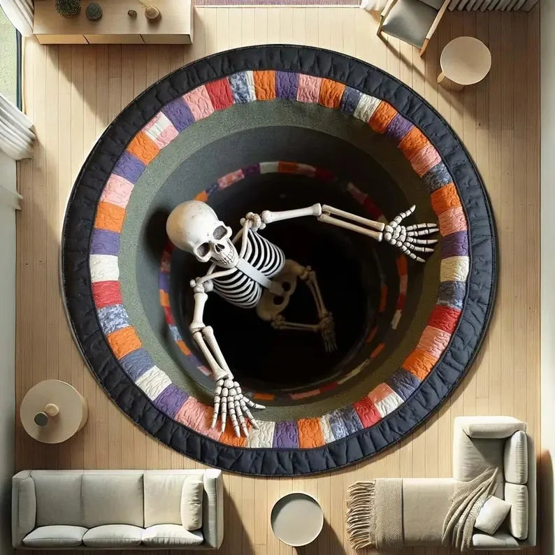 Skeleton Illusion Round Rug — Gothic Halloween Décor
