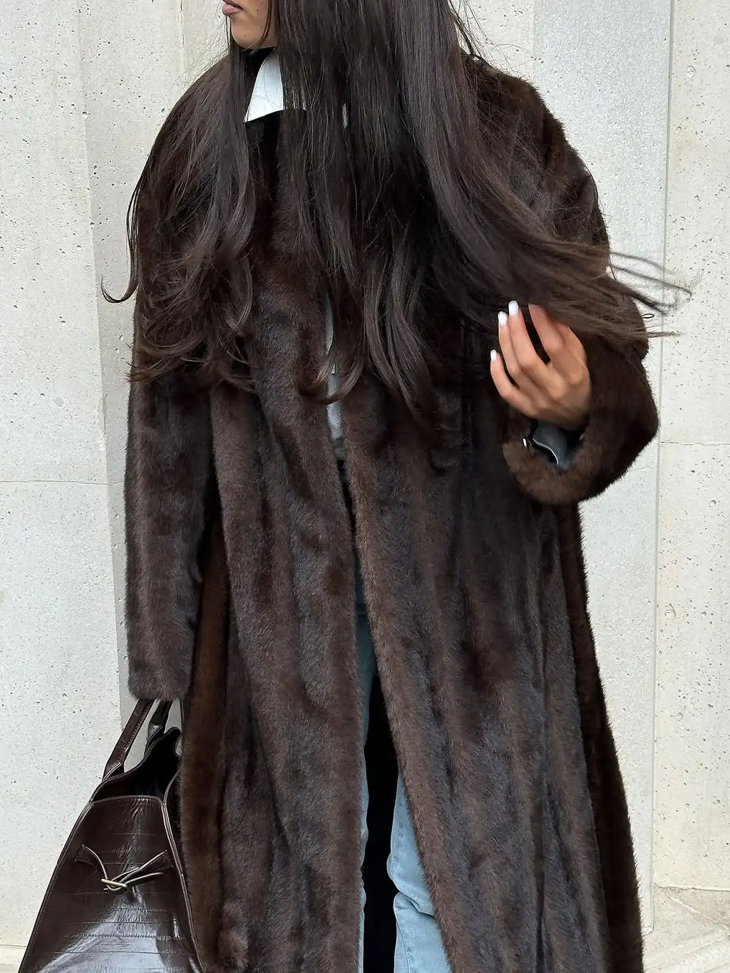 The Lace-Up Long Cruelty-Free Fur Coat