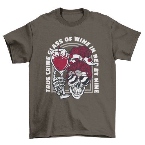True Crime, Glass of Wine, In Bed by Nine skeleton tee, view 3