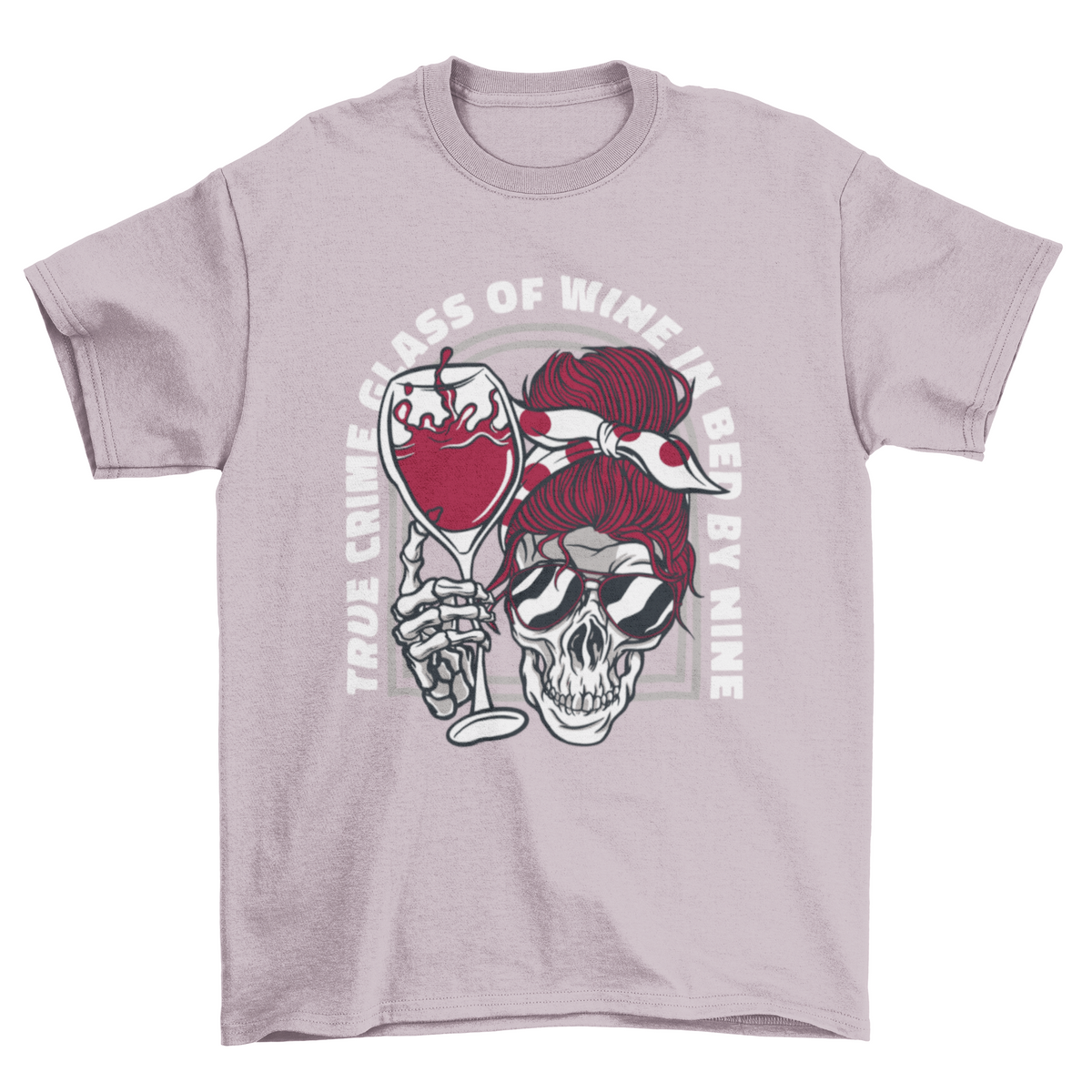 True Crime, Glass of Wine, In Bed by Nine skeleton tee, view 1