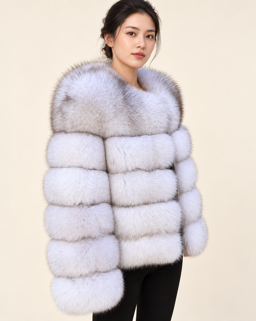 The Fox Fur Jacket in Natural White — three quarter view