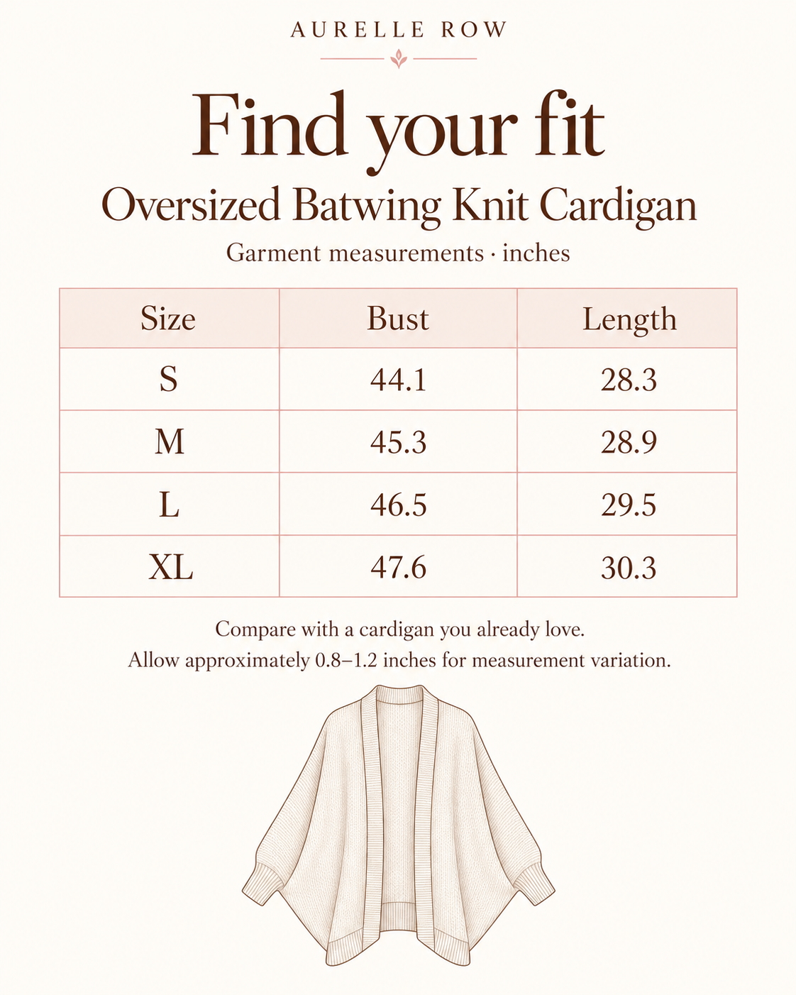 The Oversized Batwing Knit Cardigan — size guide