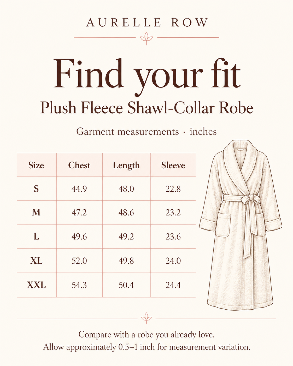 The Plush Fleece Shawl-Collar Robe — size guide