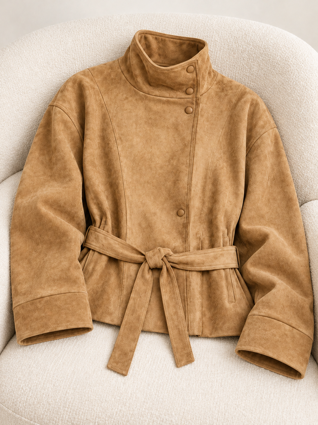 The Tie-Waist Cruelty-Free Suede Jacket — Construction detail