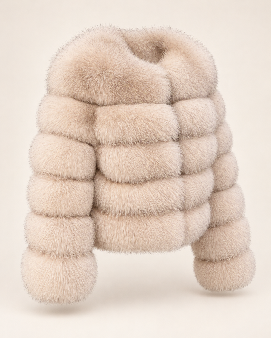 The Fox Fur Jacket in Beige — studio view
