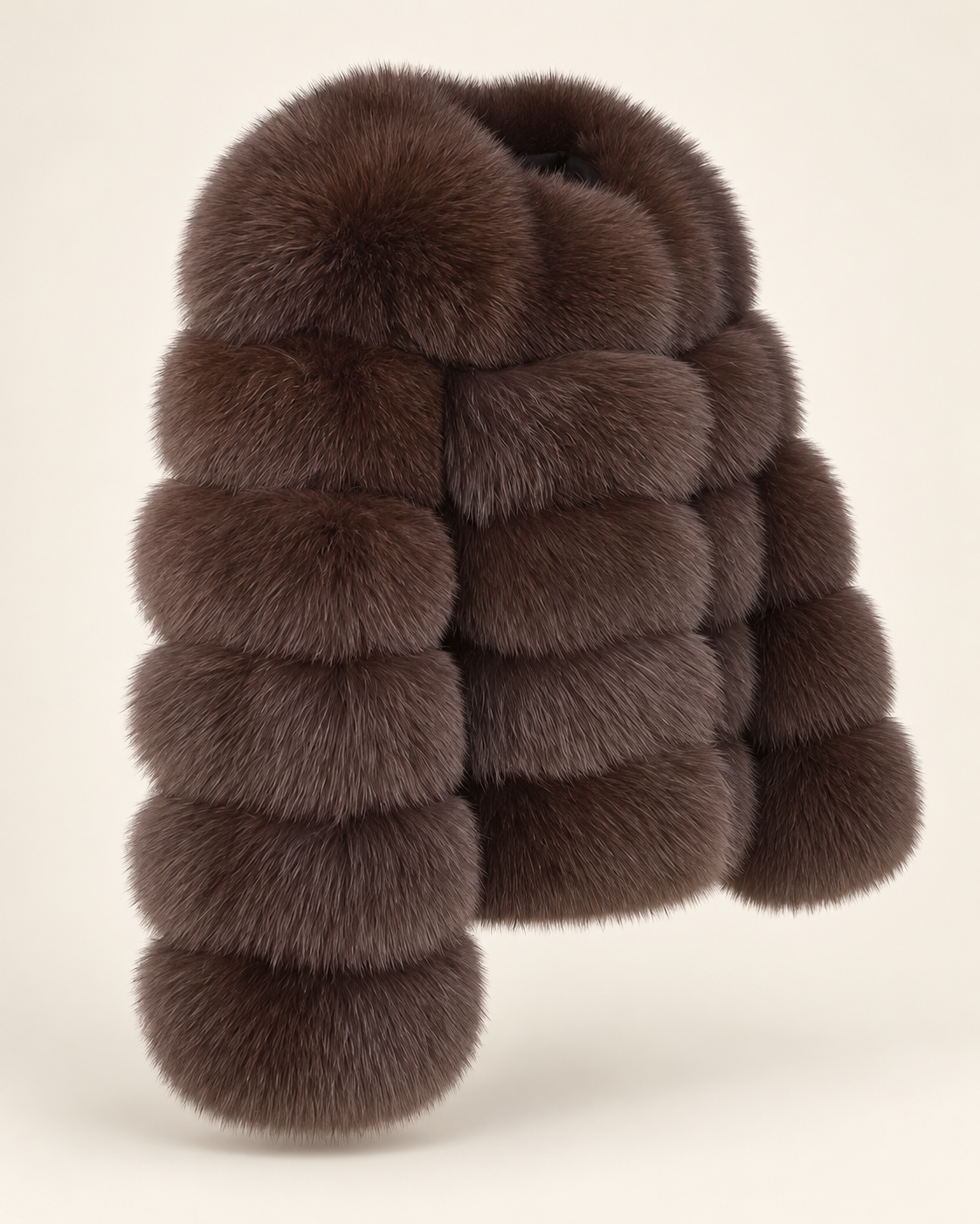 The Fox Fur Jacket in Brown — studio view