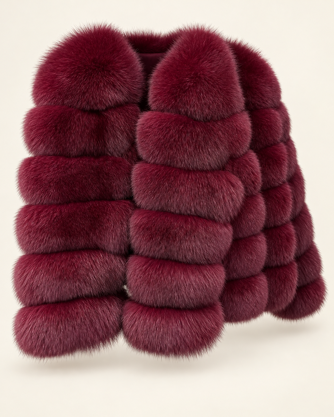 The Fox Fur Jacket in Claret — studio view