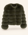 The Fox Fur Jacket in Dark Olive Green — studio view