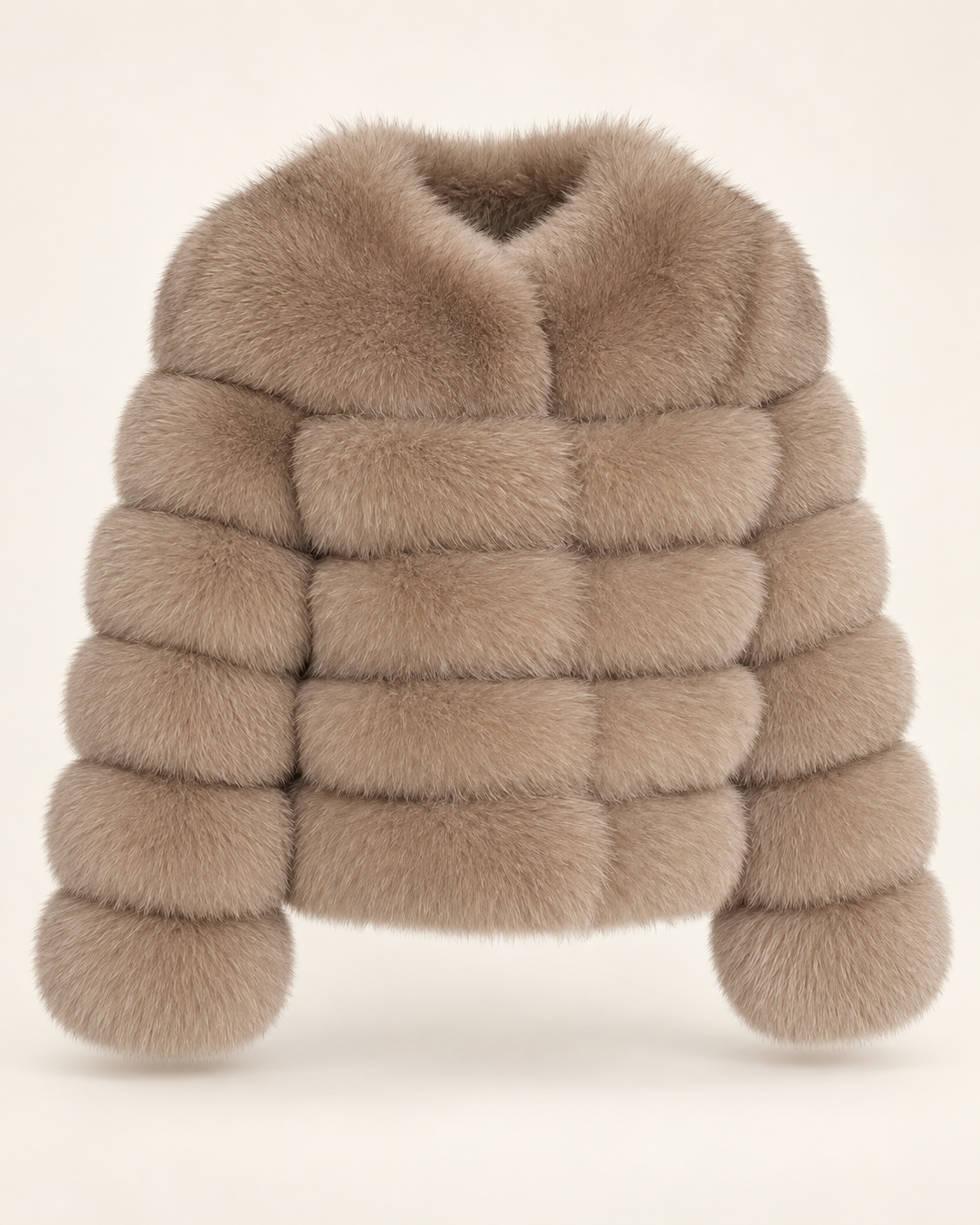 The Fox Fur Jacket in Light Khaki — studio view