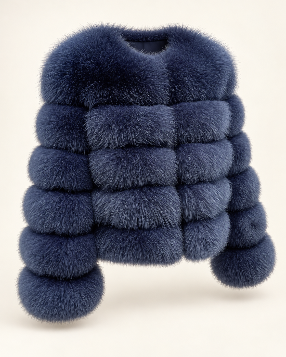 The Fox Fur Jacket in Navy Blue — studio view