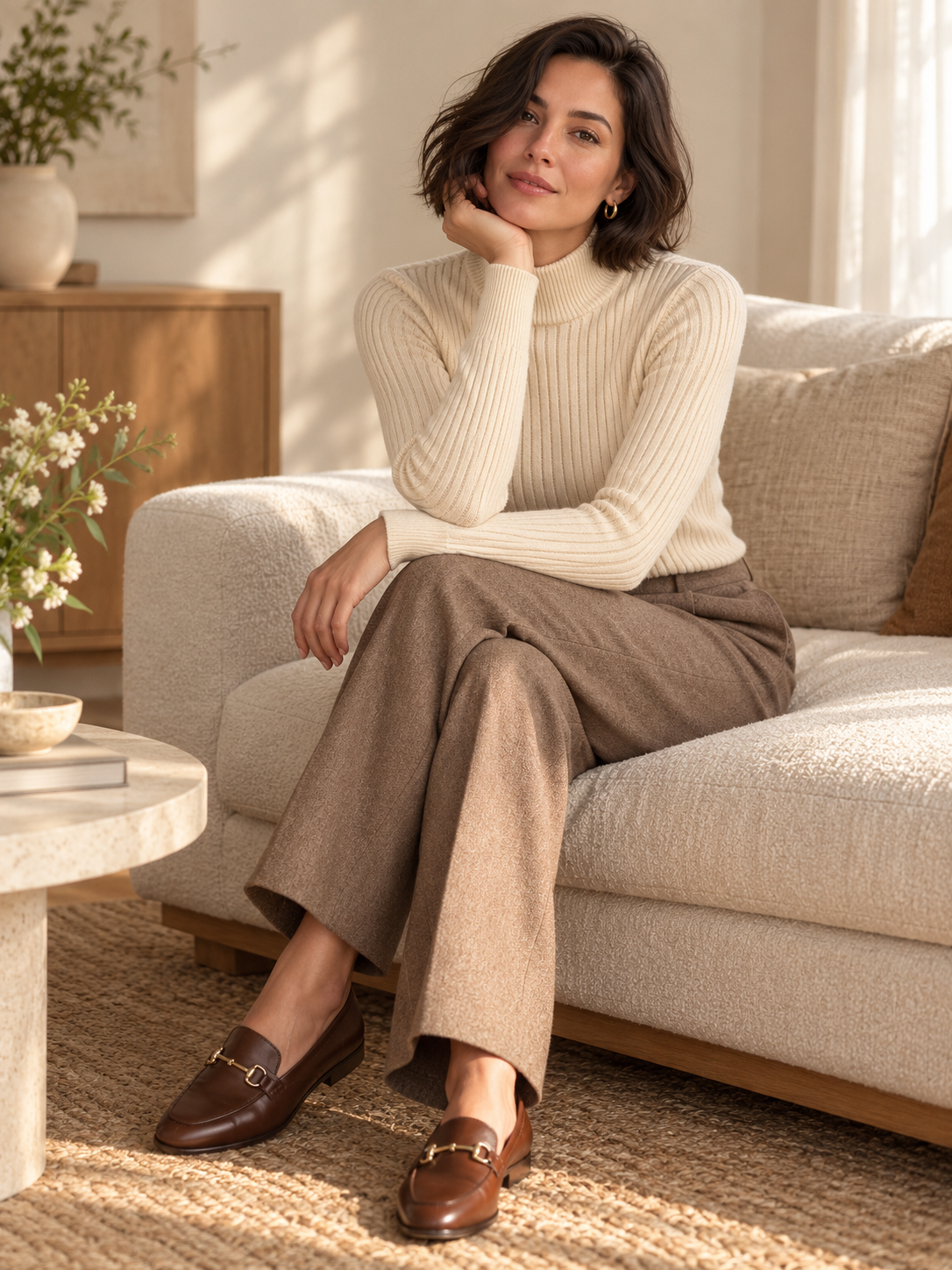The Lined Knit Turtleneck — A soft neckline for a relaxed afternoon.