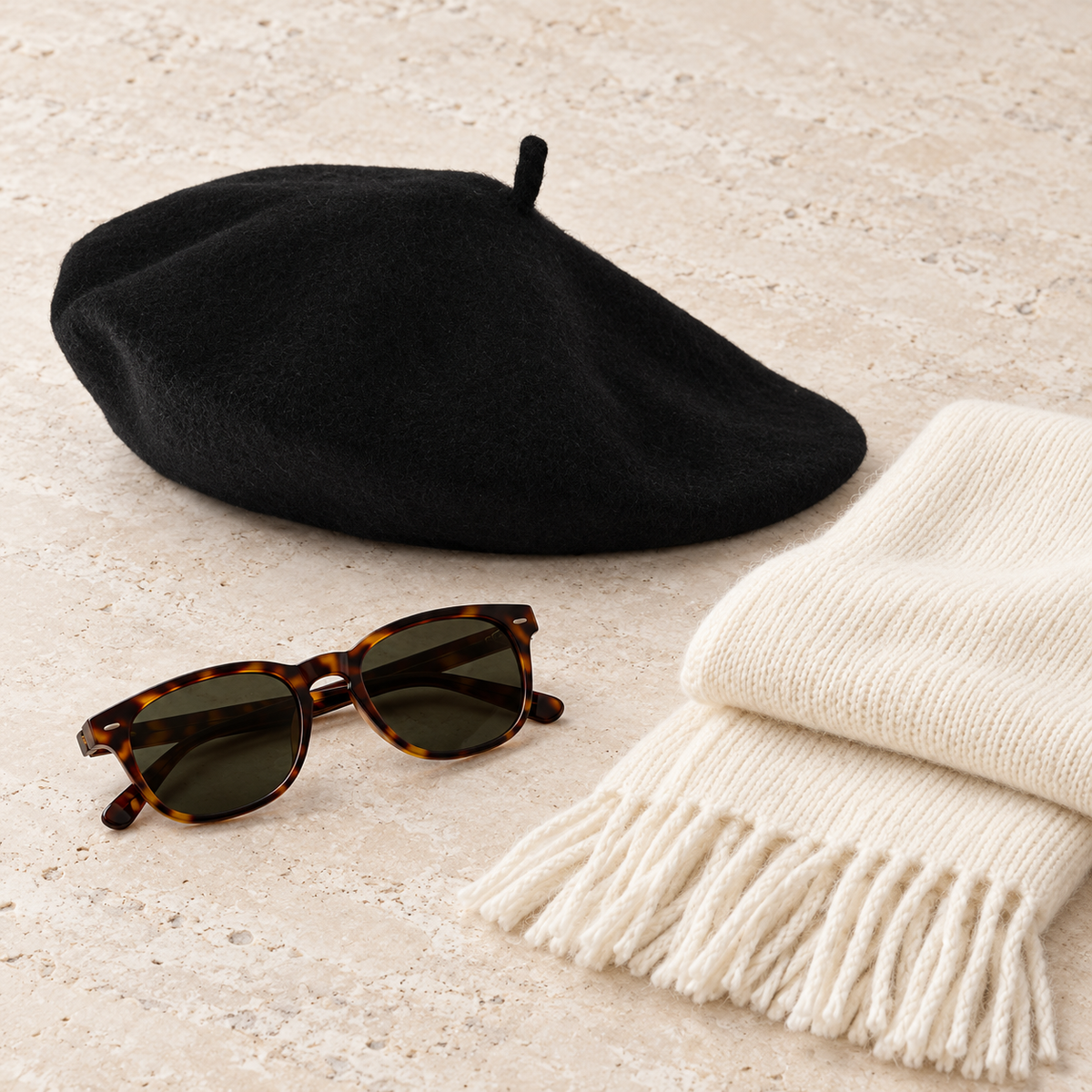 The Wool-Blend French Beret — styled view; accessories not included