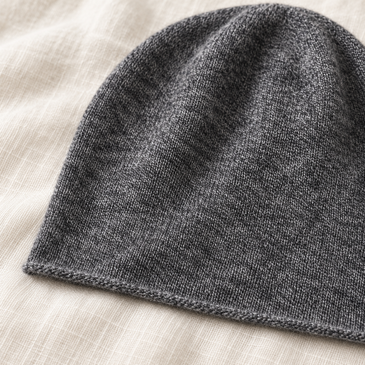 The Cashmere-Feel Ribbed Beanie — detail view