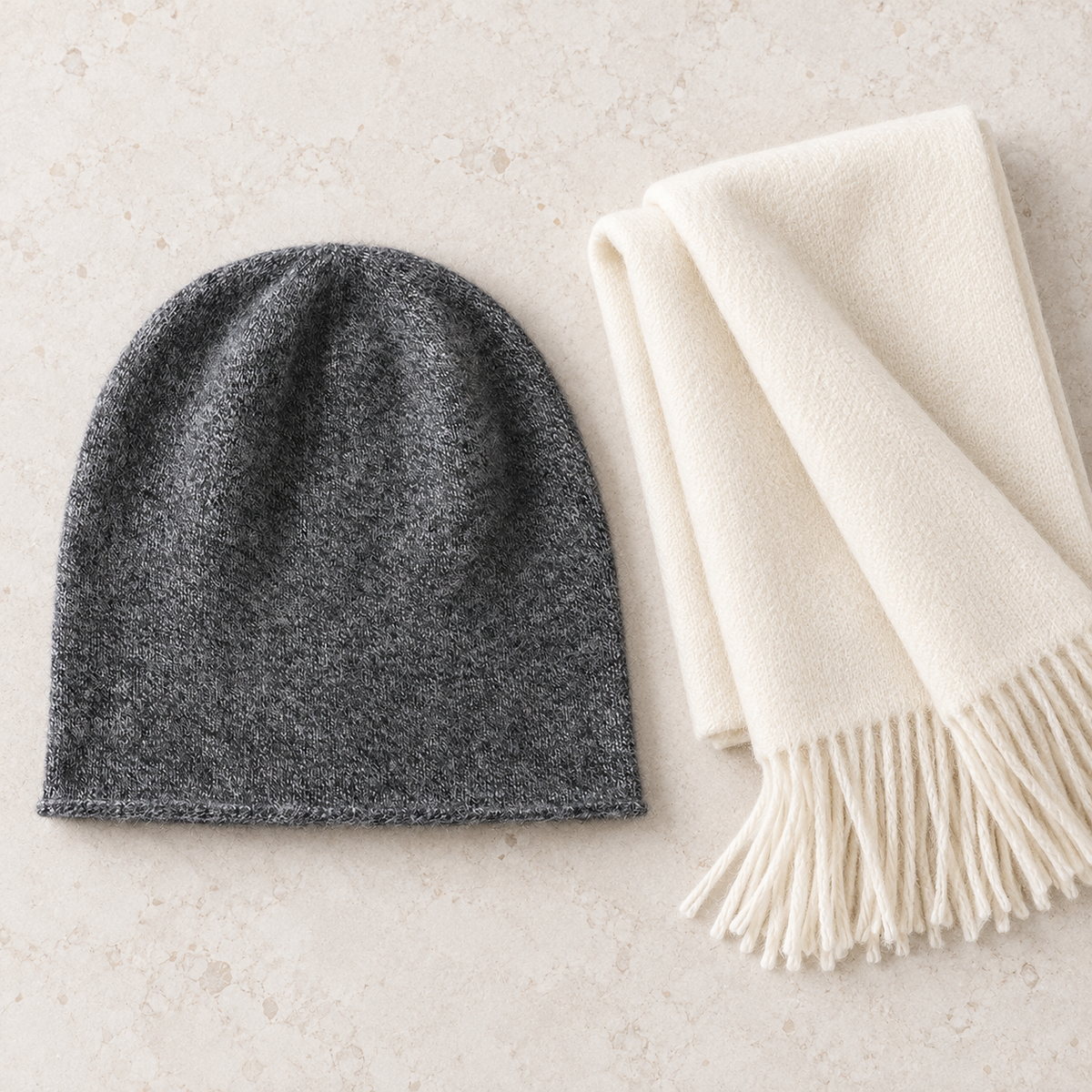 The Cashmere-Feel Ribbed Beanie — styled view; accessories not included