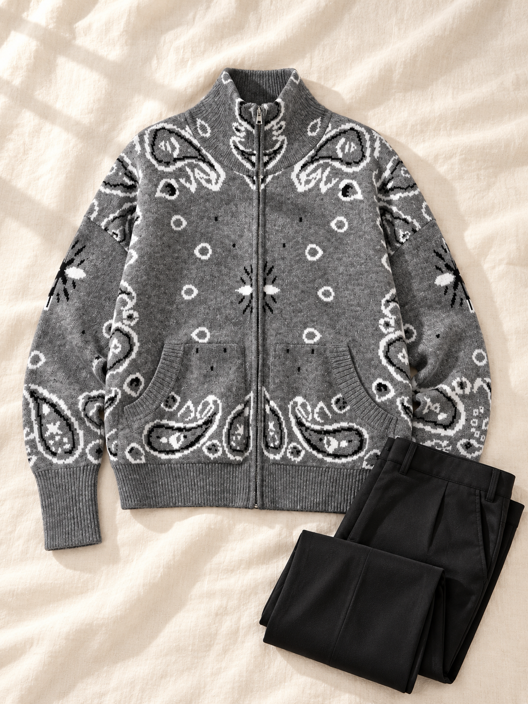 The Jacquard Zip Cardigan Jacket — styled view; accessories not included