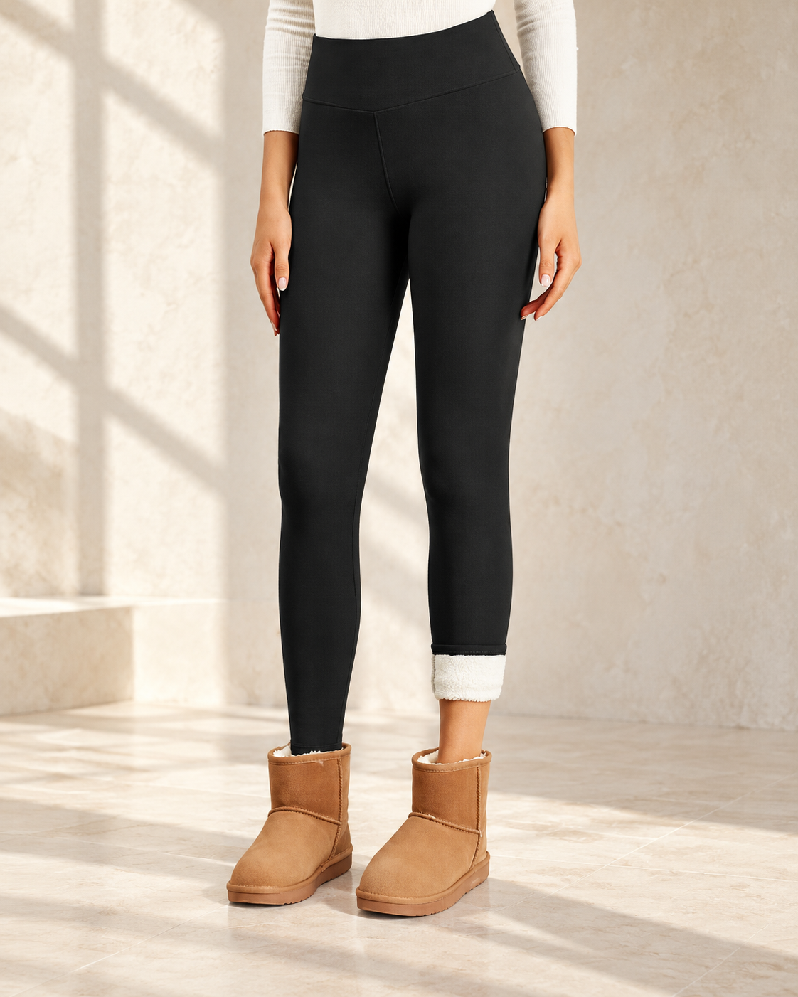 Fleece-Lined Flare Leggings — black style3 — Aurelle Row