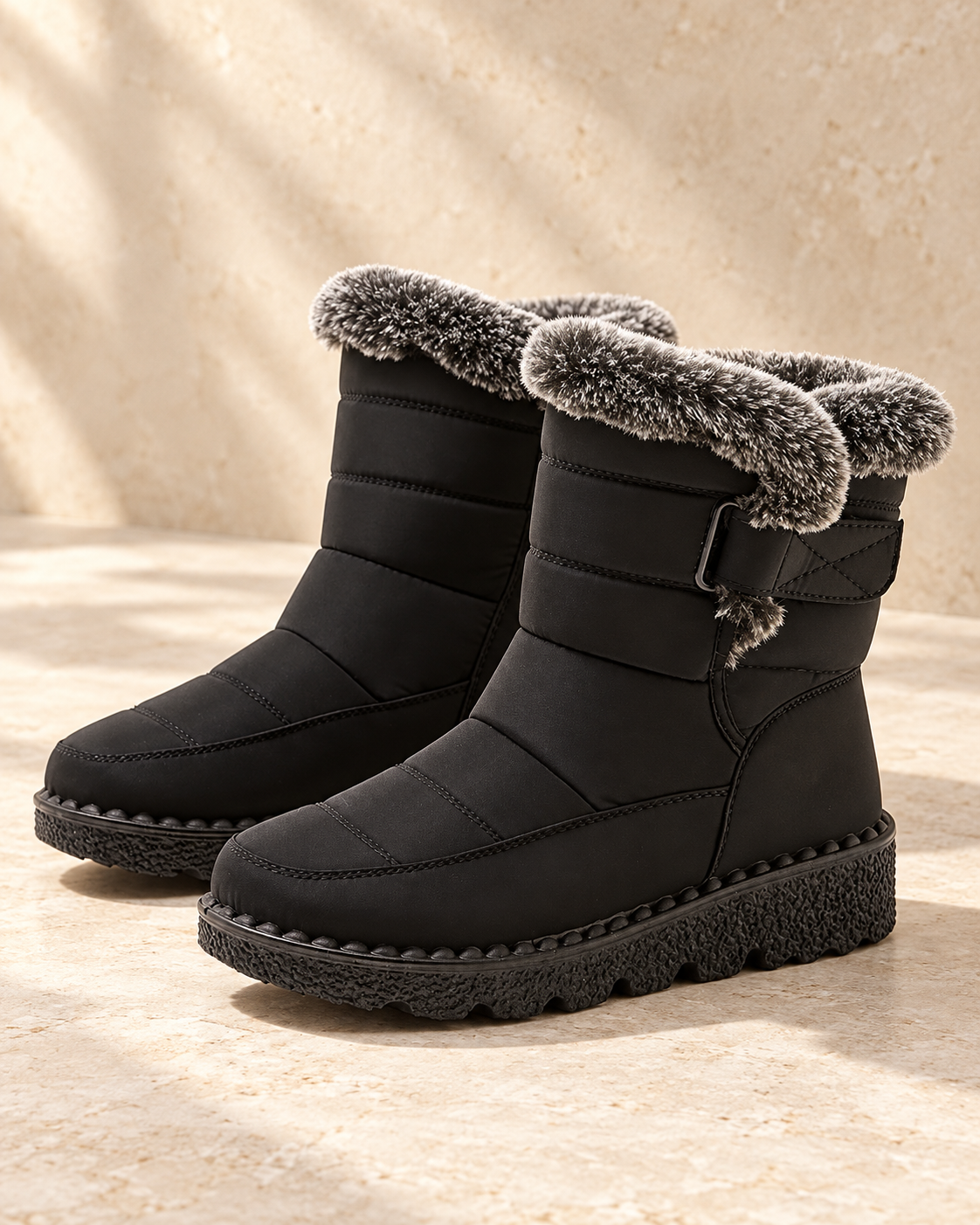 Fur-Lined Winter Ankle Boots — black — Aurelle Row