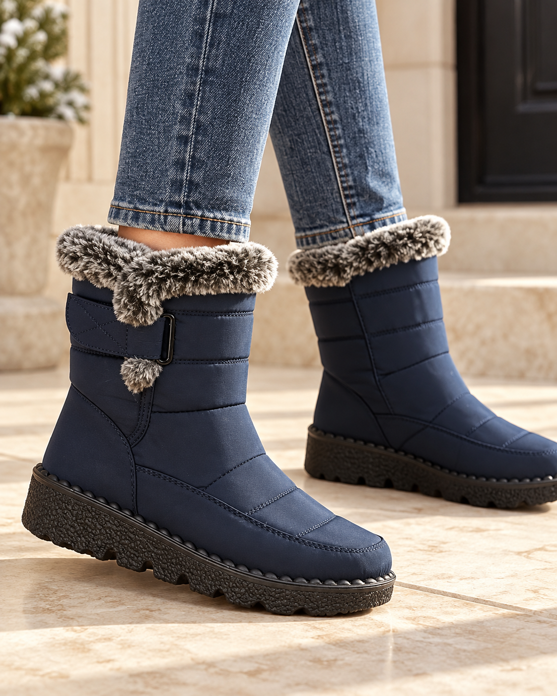 Fur-Lined Winter Ankle Boots — blue — Aurelle Row