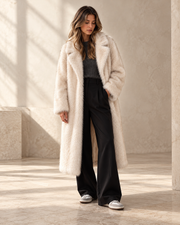 Long Gradient Cruelty-Free Fur Coat — beige — Aurelle Row