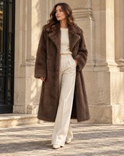 Long Gradient Cruelty-Free Fur Coat — brown — Aurelle Row