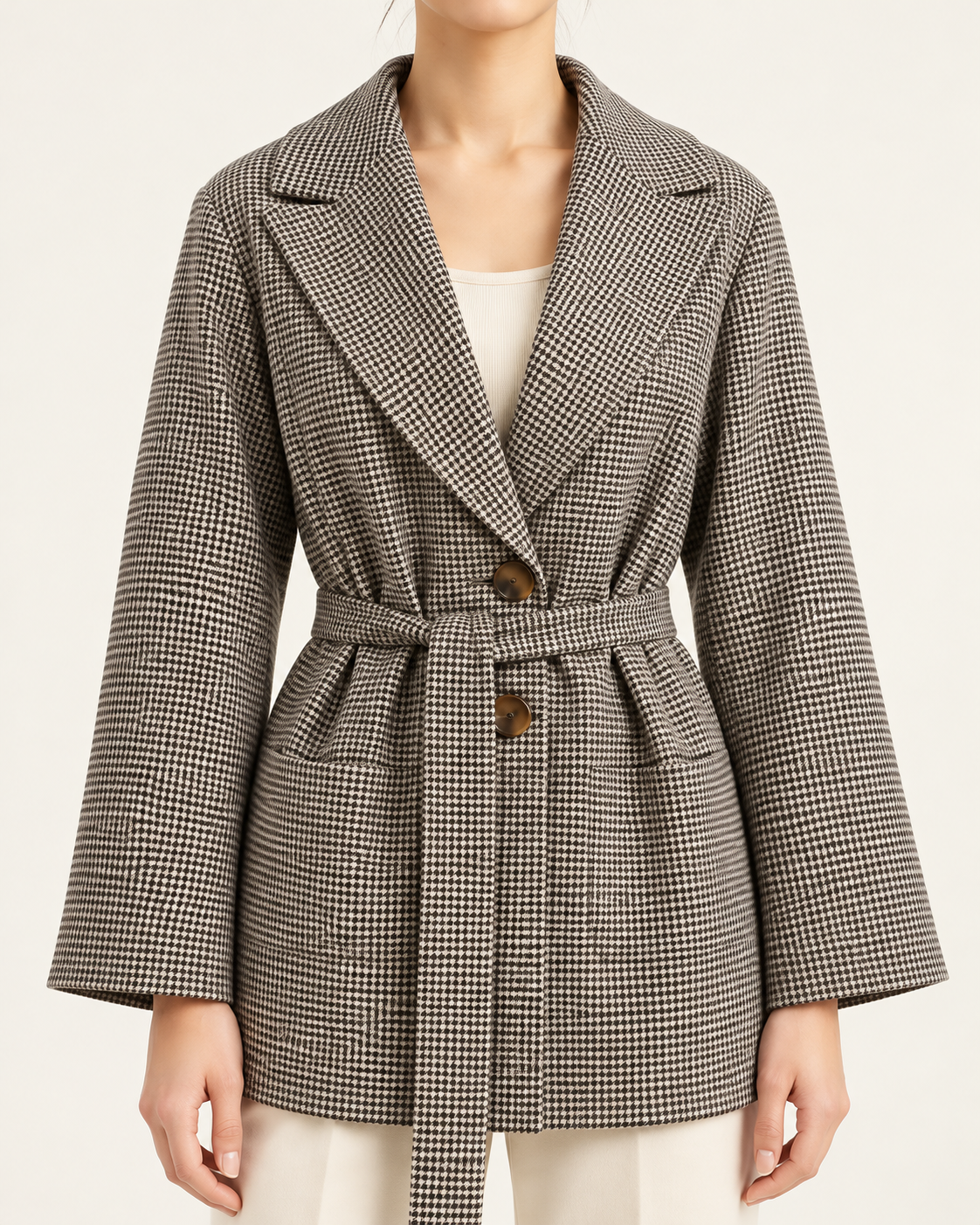 The Plaid Belted Short Trench — construction detail