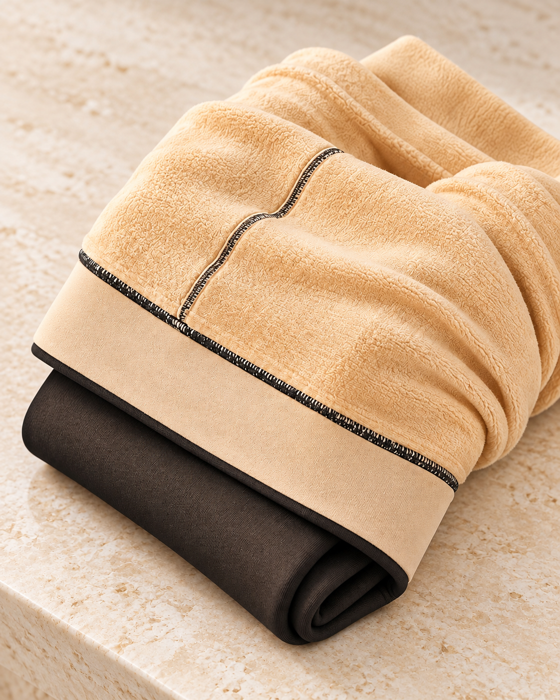 Black Extra-Warm tights showing the beige fleece lining