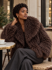 The Big-Collar Cruelty-Free Fur Jacket — Brown — A quiet afternoon