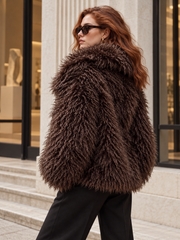 The Big-Collar Cruelty-Free Fur Jacket — Brown — Texture in motion