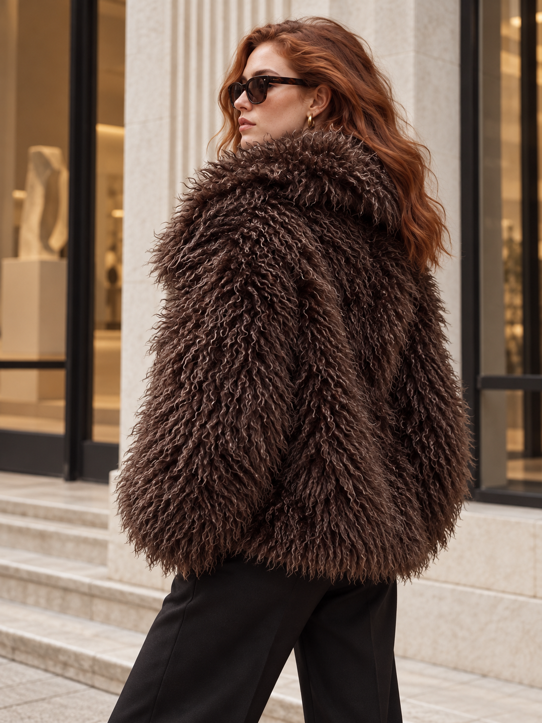 The Big-Collar Cruelty-Free Fur Jacket — Brown — Texture in motion