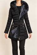 BLACK A jacket shown open on a faceless adult model, preserving ring-pull pockets and gray lining