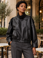 The Button-Front Cruelty-Free Leather Jacket — Black — Cafe afternoons