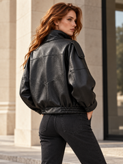 The Button-Front Cruelty-Free Leather Jacket — Black — Gallery evenings