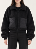 Black cropped sherpa jacket, front view on a model