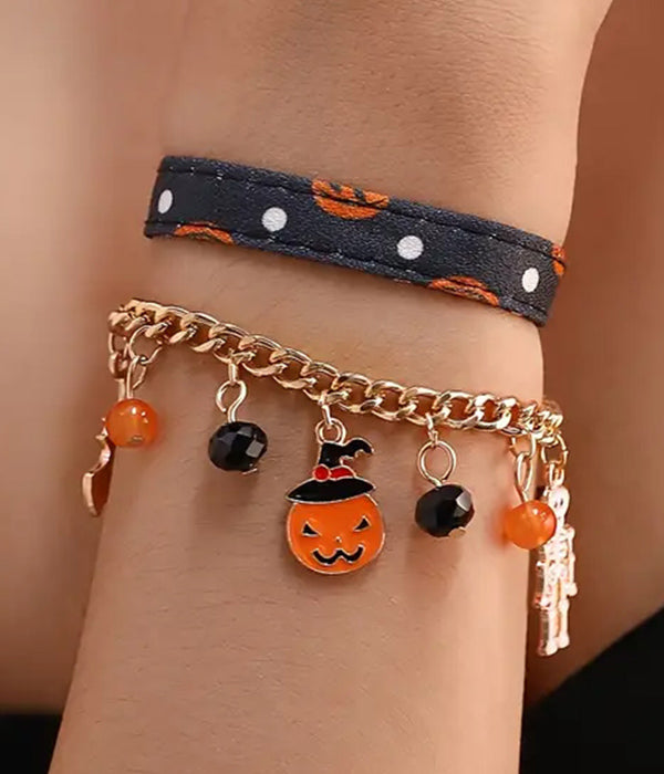Halloween Pumpkin Charm Bracelet Duo
