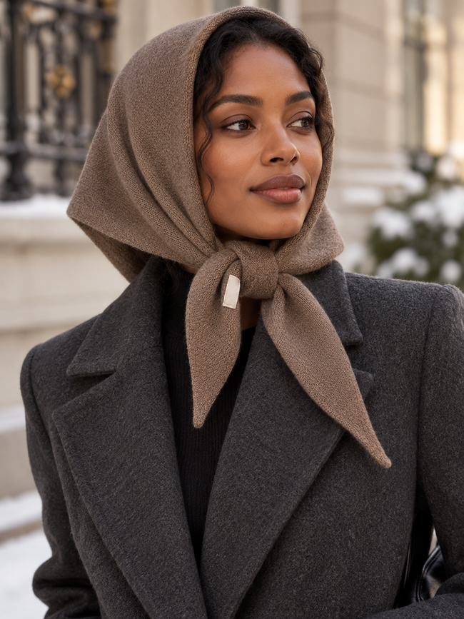 The Wool Triangle Wrap Scarf — Taupe Brown — A sheltered walk