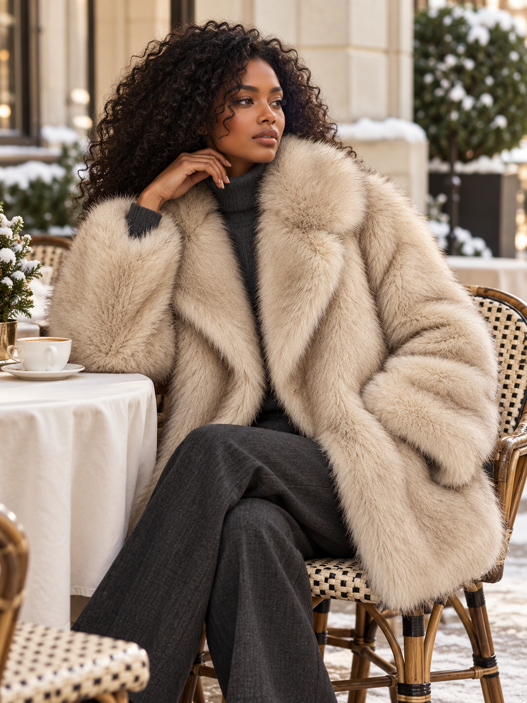 The Oversized Gradient Cruelty-Free Fur Jacket — Beige Gradient — The cafe layer