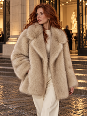 The Oversized Gradient Cruelty-Free Fur Jacket — Beige Gradient — Evening neutrals