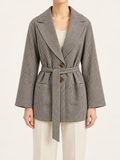 Pattern B belted jacket, front view on model