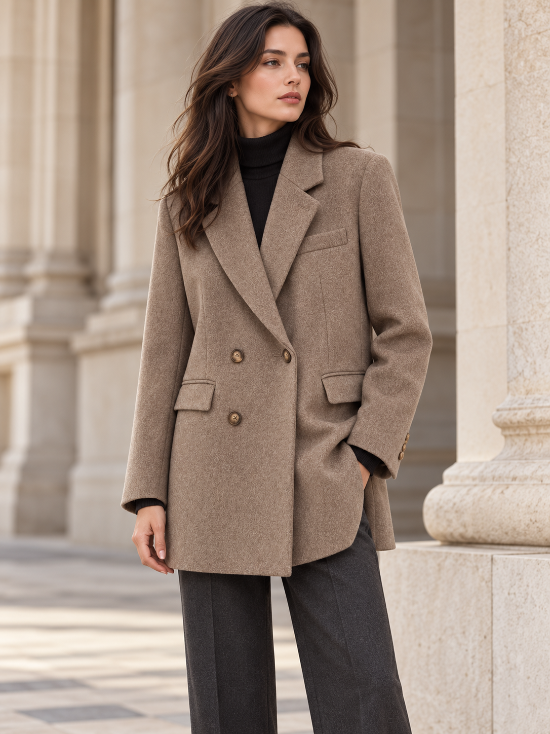 The Tailored Wool-Blend Mid-Length Coat — Coffee — The workday layer