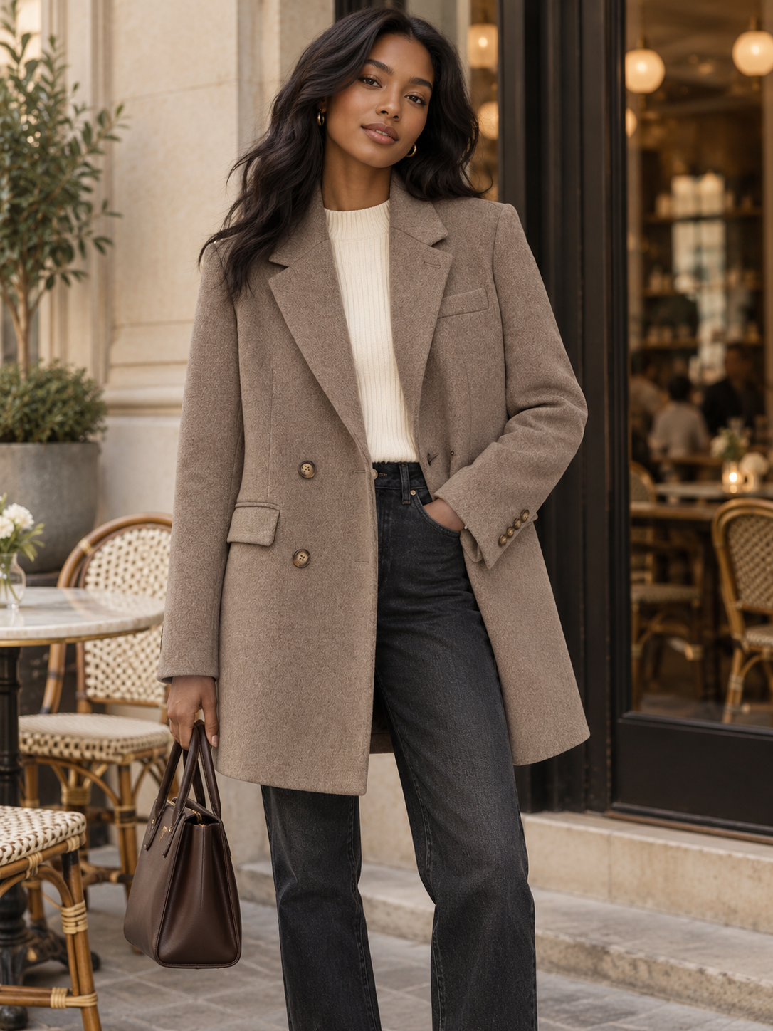 The Tailored Wool-Blend Mid-Length Coat — Coffee — Weekend tailoring