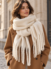 The Tassel Pashmina Wrap Scarf — Ivory — Wrapped for the city