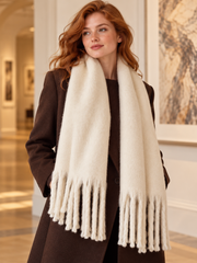 The Tassel Pashmina Wrap Scarf — Ivory — Long lines