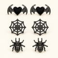 Halloween Earrings — 3-Pair Spider, Web & Bat Set; front view.