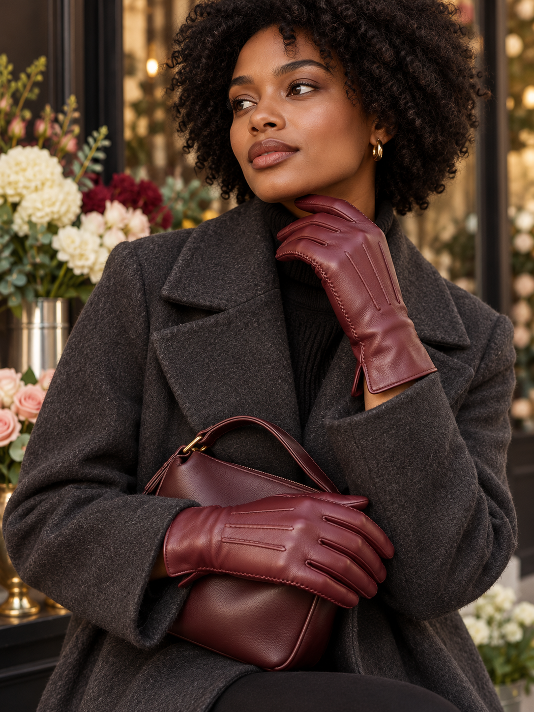 The Velvet-Lined Sheepskin Gloves — Burgundy Standard — A little colour