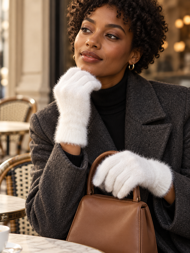 The Velvet-Touch Plush-Lined Gloves — White — Out for coffee
