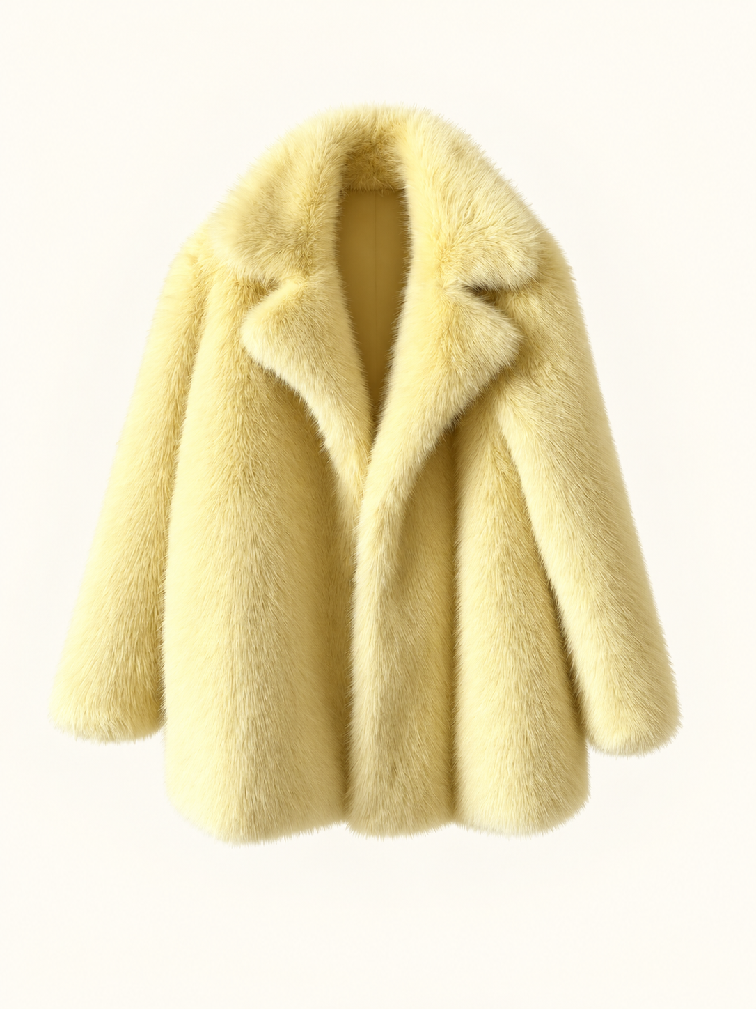 Butter yellow faux-fur coat, front view